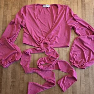 Eight Paris Pink Long Sleeve Women's Wrap  Top Size S